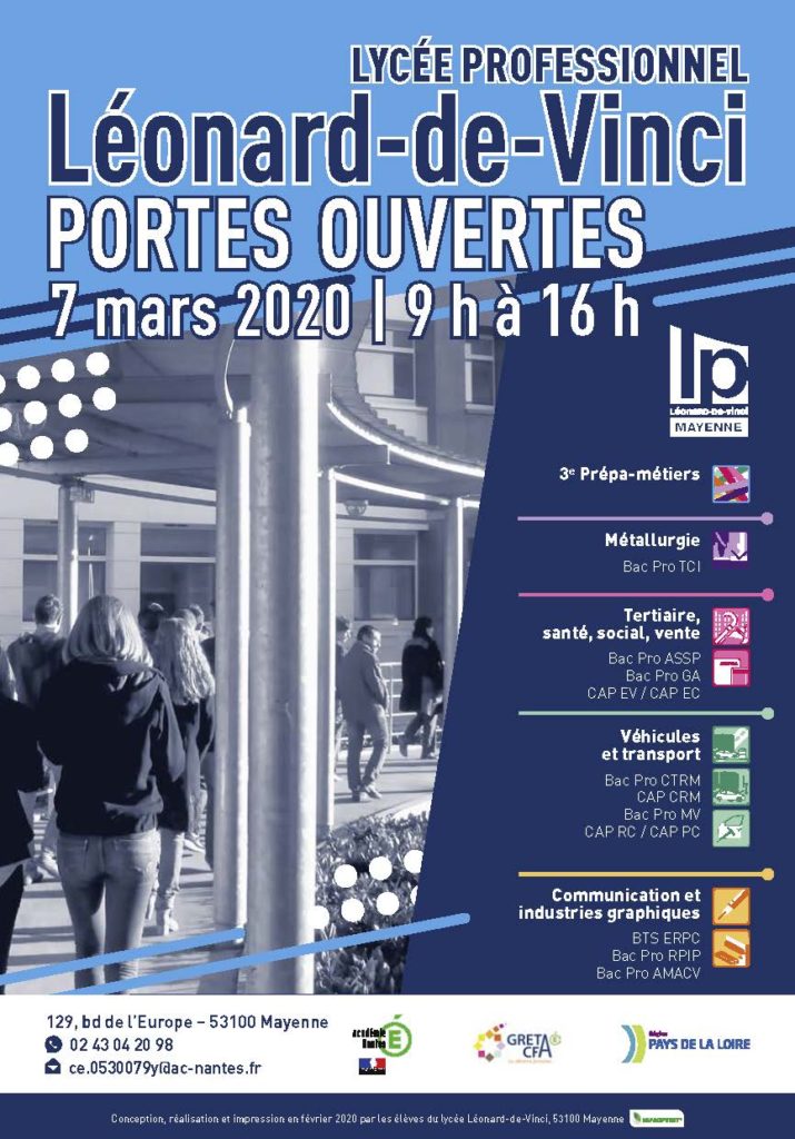 Affiche des portes ouvertes du lycée Léonard-de-Vinci de Mayenne (53)